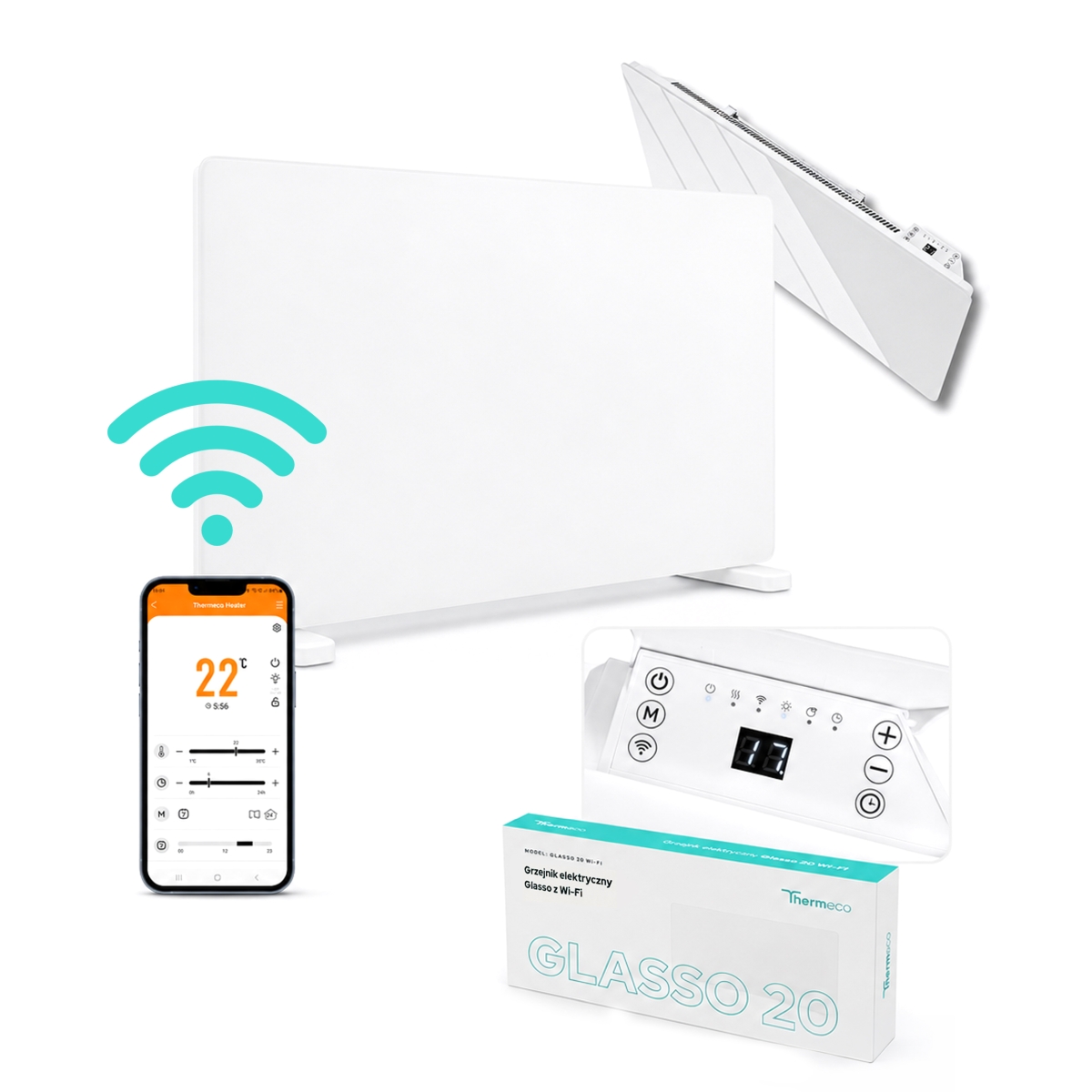Elektryczny grzejnik szklany Thermeco Glasso 20 z WiFi - obrazek 7