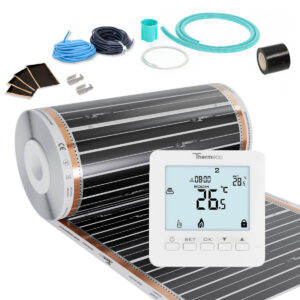 Zestaw folii grzewczej na podczerwień 12m2 (150W/m2) + regulator H8-H8 Biały