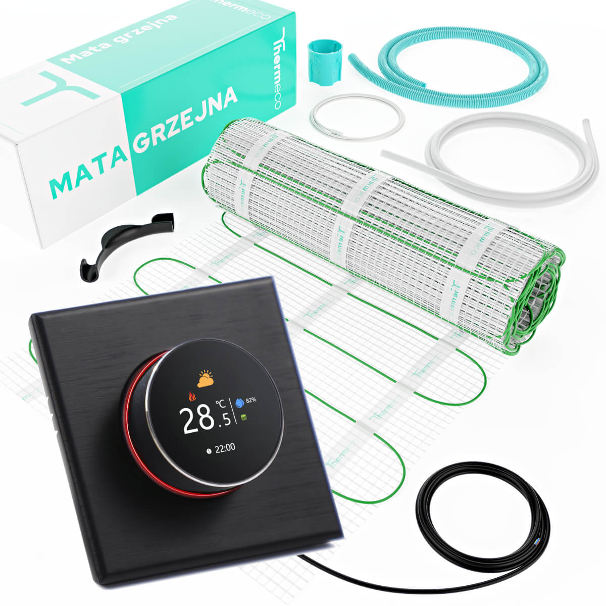 Zestaw ogrzewania podłogowego ECO 20m2 + regulator programowalny H20 WiFi-H20 Czarny