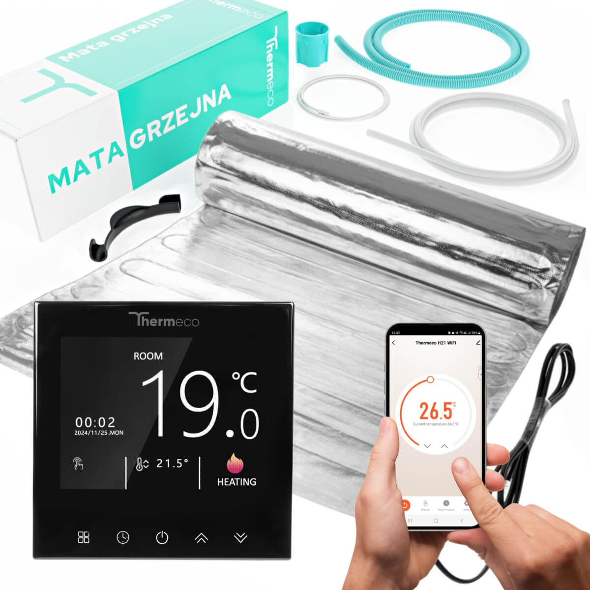 Mata pod panele Thermeco 9m2 - zestaw z regulatorem WiFi H21 Czarny