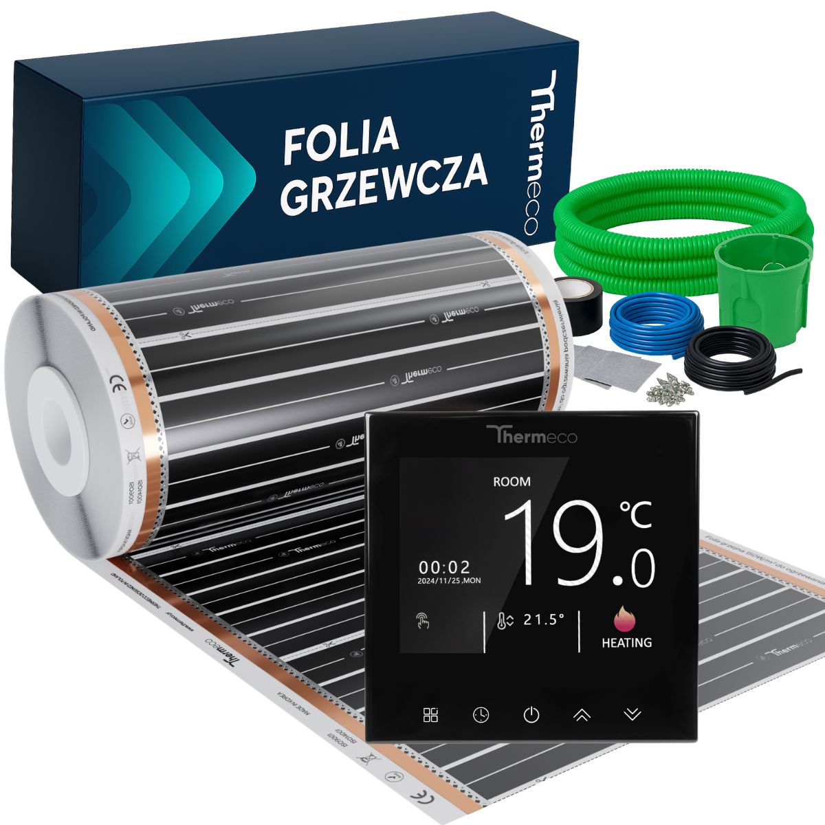 Folia grzewcza 9m2 (150W/m2) + regulator H21 WiFi H21 Biały - obrazek 3