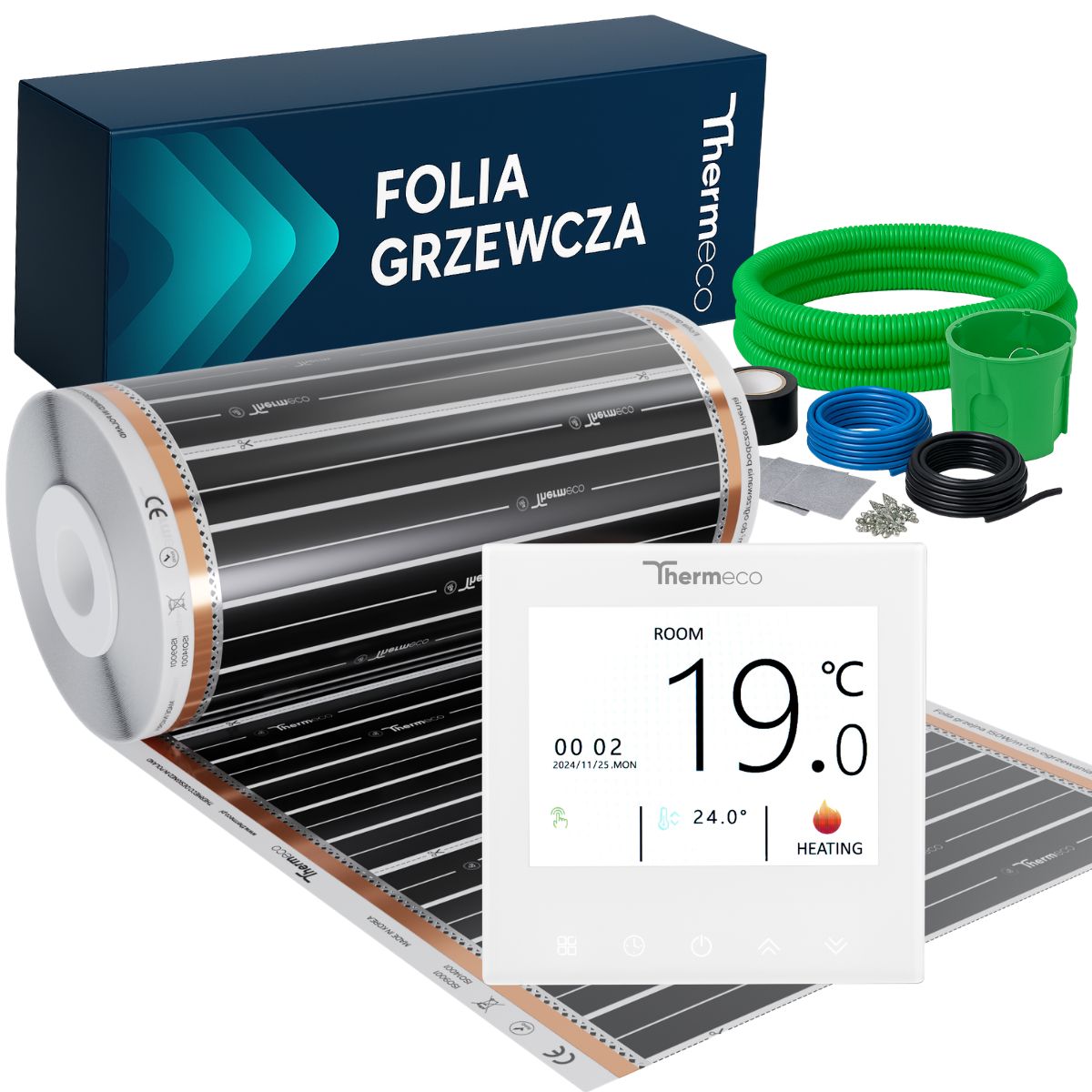 Folia grzewcza 18m2 (150W/m2) + regulator H21 WiFi H21 Biały