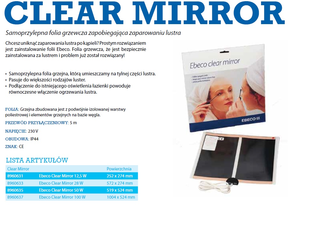 Folia grzewcza pod lustro Ebeco Clear Mirror - 524 x 1004 / 100 W - obrazek 3