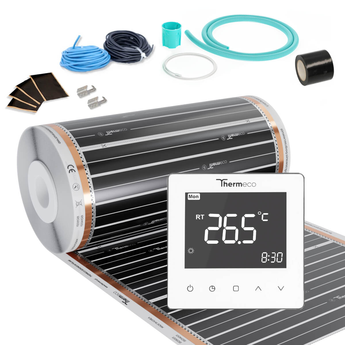 Zestaw folii grzewczej na podczerwień 18m2 (150W/m2) + regulator H10-H10 Biały