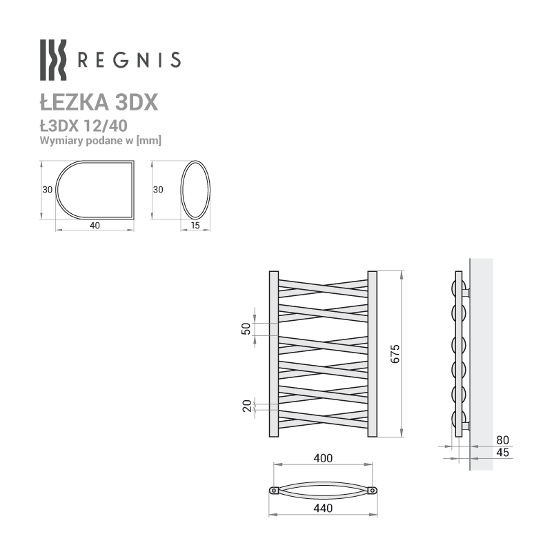 Grzejnik łazienkowy Łezka 3DX 675x440 mm - biały - obrazek 6