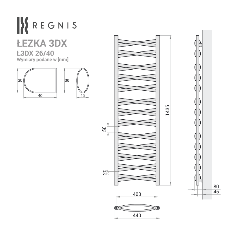 Grzejnik łazienkowy Łezka 3DX 1520x440 mm - biały - obrazek 9