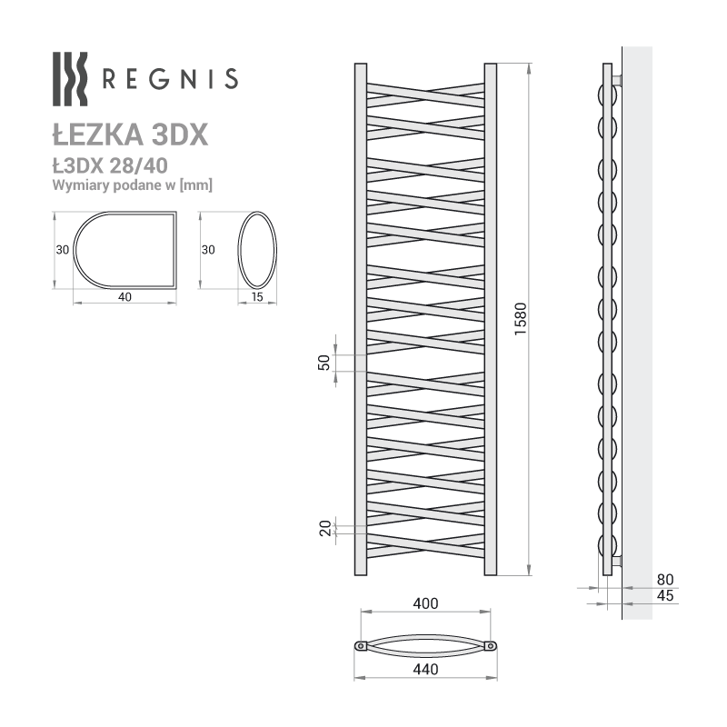 Grzejnik łazienkowy Łezka 3DX 1520x440 mm - biały - obrazek 10