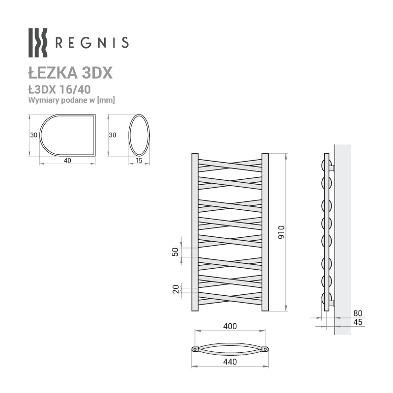 Grzejnik łazienkowy Łezka 3DX 910x440 mm - czarny - obrazek 3
