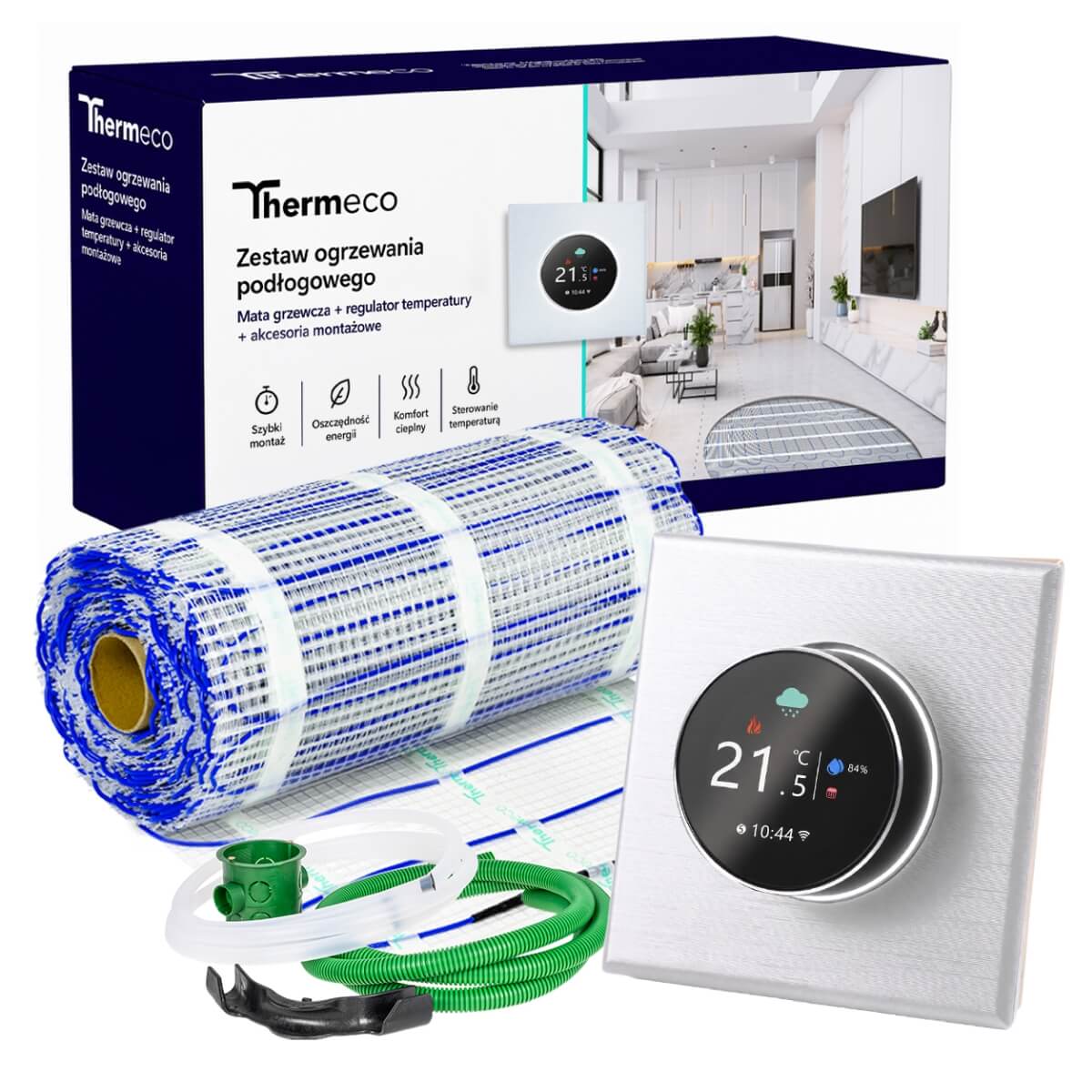 Zestaw ogrzewania podłogowego 7m2 + regulator programowalny H20 WiFi-H20 Biały