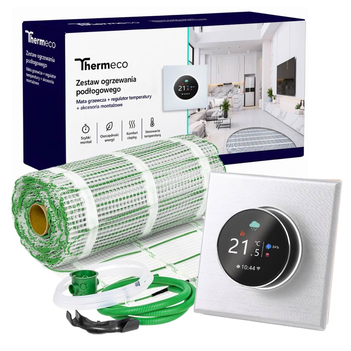 Zestaw ogrzewania podłogowego ECO 2m2 + regulator programowalny H20 WiFi-H20 Biały