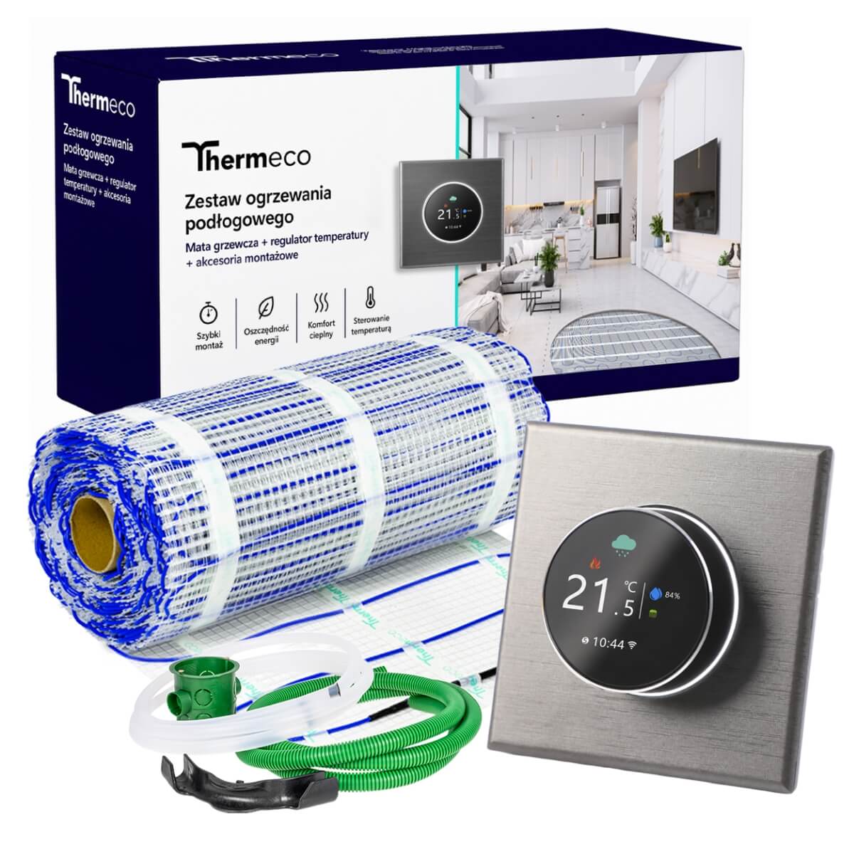Zestaw ogrzewania podłogowego 12m2 + regulator programowalny H20 WiFi-H20 Szary