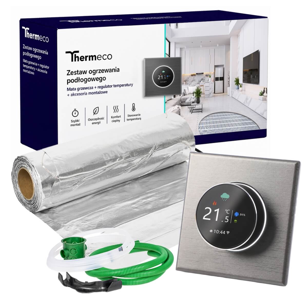 Zestaw ogrzewania pod panele Thermeco 4m2 + regulator programowalny H20 WiFi-H20 Szary