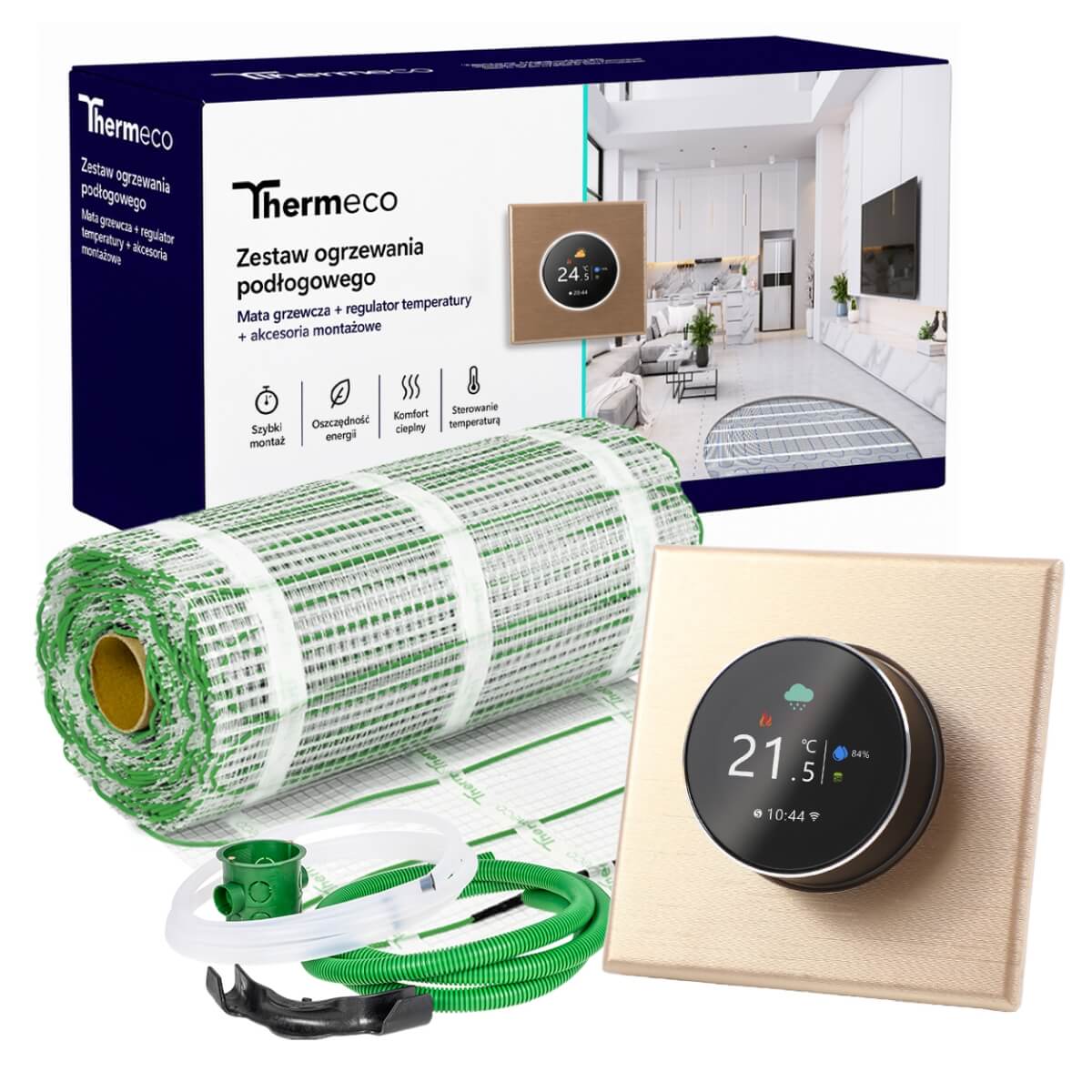 Zestaw ogrzewania podłogowego ECO 15m2 + regulator programowalny H20 WiFi-H20 Złoty