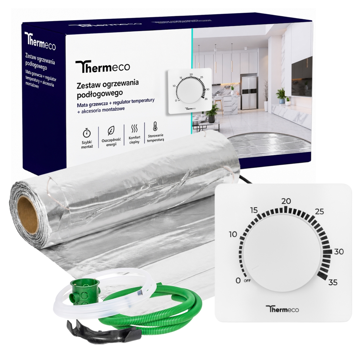 Zestaw ogrzewania pod panele Thermeco 12m2 + regulator manualny H3