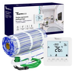 Zestaw ogrzewania podłogowego Thermeco 1m2 + regulator programowalny H8-H8 Biały