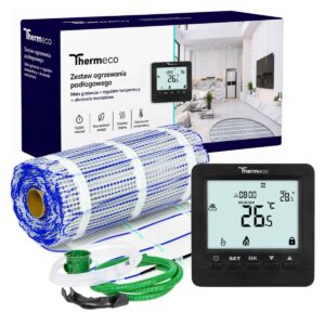 Zestaw ogrzewania podłogowego Thermeco 1m2 + regulator programowalny H8-H8 Czarny