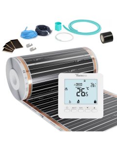 Zestaw folii grzewczej na podczerwień szerokości 50 cm + regulator Thermeco H8 biały