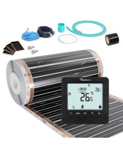Zestaw folii grzewczej na podczerwień szerokości 50 cm + regulator Thermeco H8 czarny